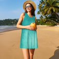 thumbnail image 3 of Balery Teal Turquoise1 Vestidos de verano para mujer con estampado: vestido holgado sin mangas, vestido playero informal y cómodo para días calurosos., 3 of 7