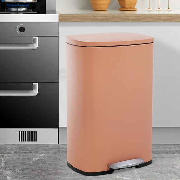 XF XINFENG 13 Gallon Step Trash Can with Lid, 50 Liter Stainless Steel Pedal Garbage Bin with Removable Inner Bucket for Kitchen Office Bedroom,Pink