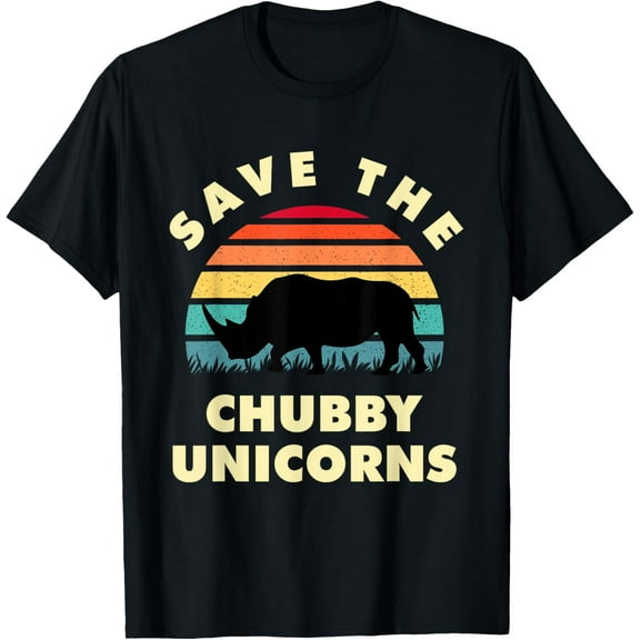 Save The Chubby Unicorns - Vintage Rhino Lover Gift T-Shirt men and women can wear, black, white, gifts