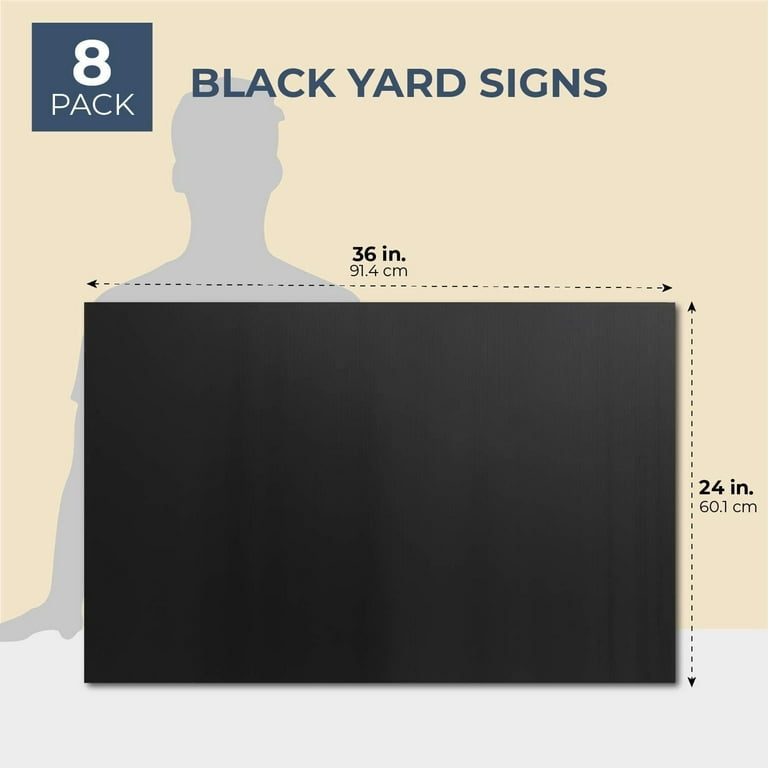 8 Pack Corrugated Plastic Yard Signs 24x36 for Outdoor, Open House,  Birthday, Lawn, Foam Poster Board with 4mm Blank Surface (Black) 