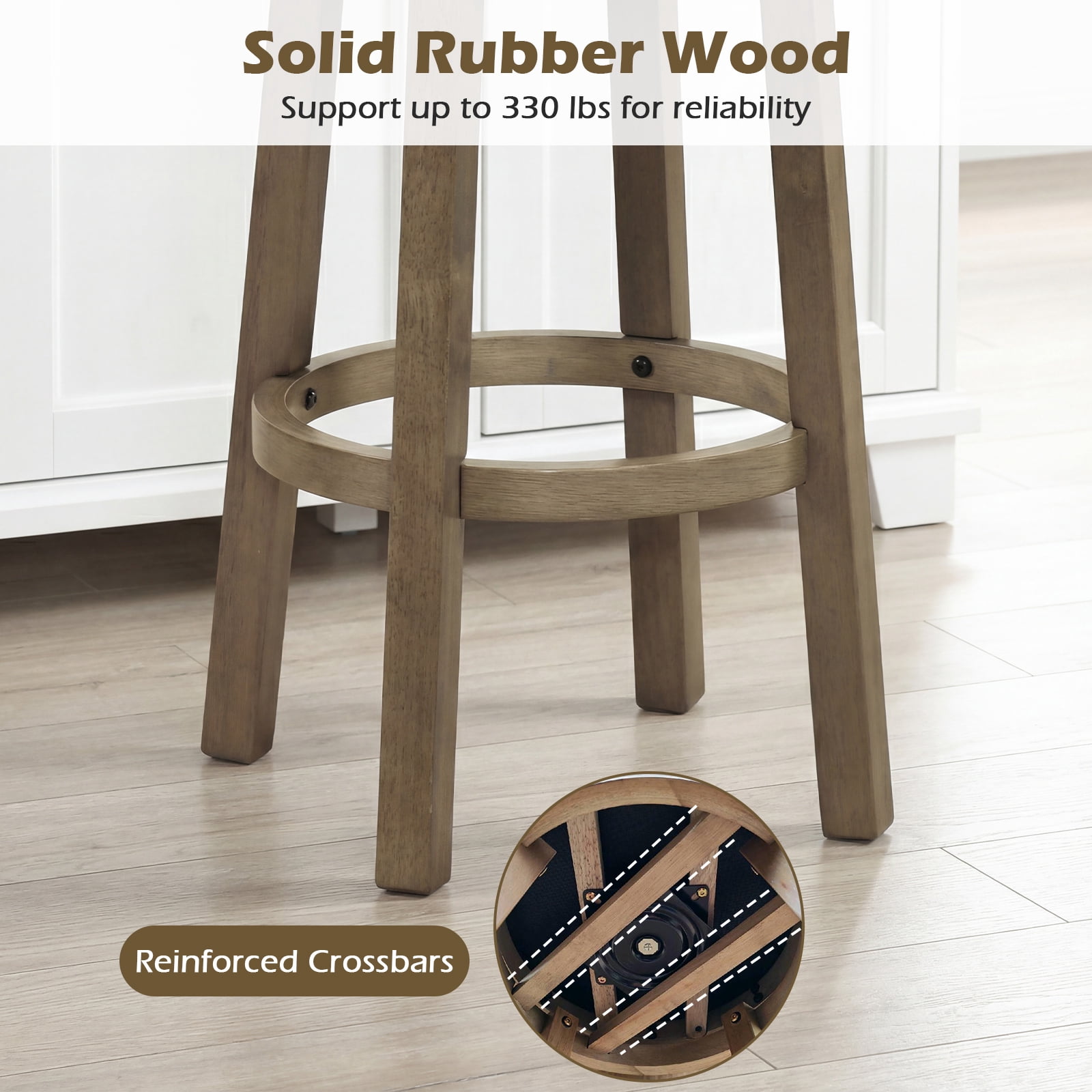 Gymax Swivel Counter Height Bar Stool Upholstered Barstool w/ Padded Back & Rubber Wood Legs