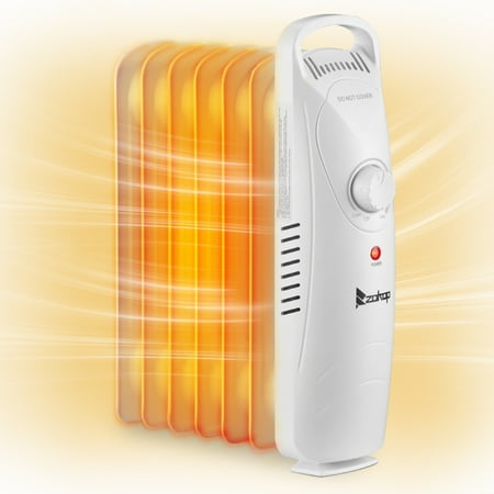 Oil Filled Radiator Heater, 600W Portable Electric Space Heater with Adjustable Thermostat, Overheat and Tip-Over Protection, for Indoor Bedroom Office Home, White