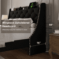 thumbnail image 4 of Virans Full Bed Frame with 16" Deluxe Wingback & Charging Station, Upholstered Platform Bed with Button Tufted Storage Headboard,Black, 4 of 9