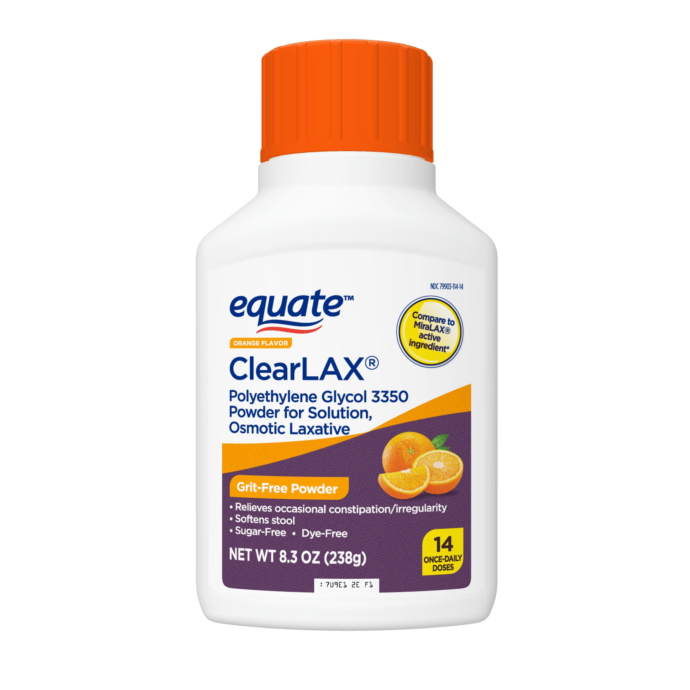 Equate ClearLax Polyethylene Glycol 3350 Powder for Solution, Orange