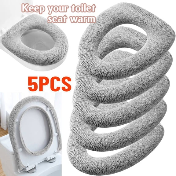 5 Pack Soft Warmer Toilet Seat Cushion Cover, Thicker Bathroom Toilet Seat Cover Pads Stretchable Washable Fiber Cloth, Easy Installation