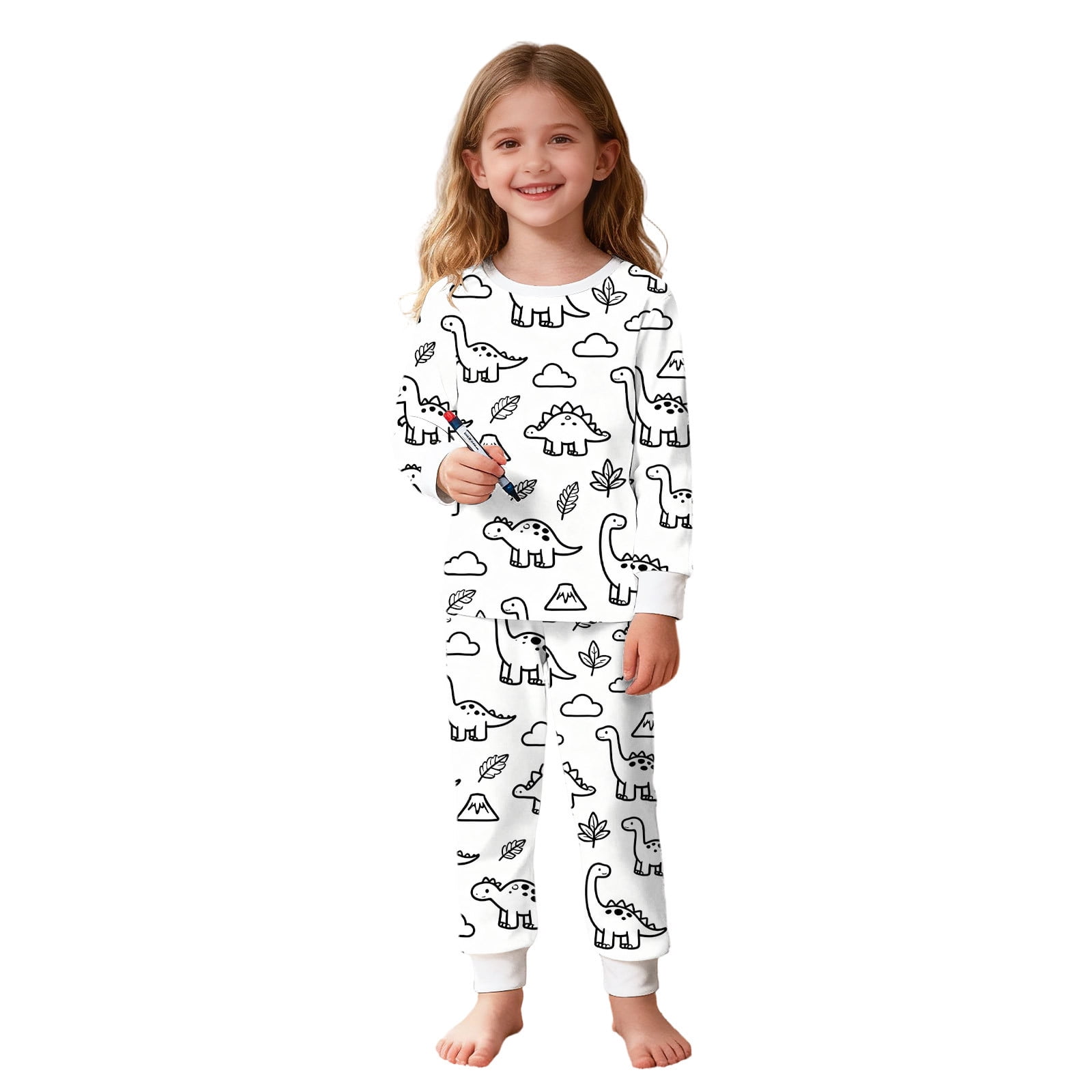 Owordtank Kids DIY Colorable Pants Set Boys Girls Hand Painted T Shirts and Pants Sets Funny Cartoon Coloring 2 Piece Outfits