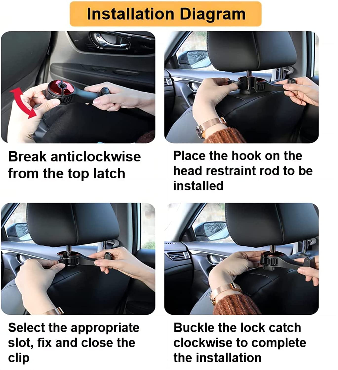 2 Pieces Car Seat Hooks, 2 in 1 Car Headrest Hidden Hooks with Phone Holder  360° Rotation, Universal Car Headrest Hooks for Cell Phones, Bags,  Umbrellas, Clothes, Groceries 