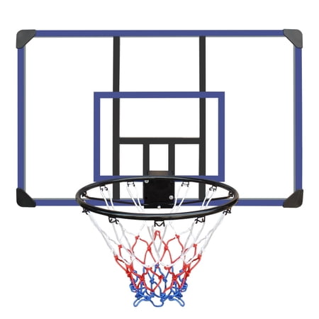 ?LuckyNote?Wall-Mounted Basketball Hoop, 45” x 29” Shatterproof Backboard with Folding Rim & All-Weather Net, for Indoor & Outdoor, Black+Blue