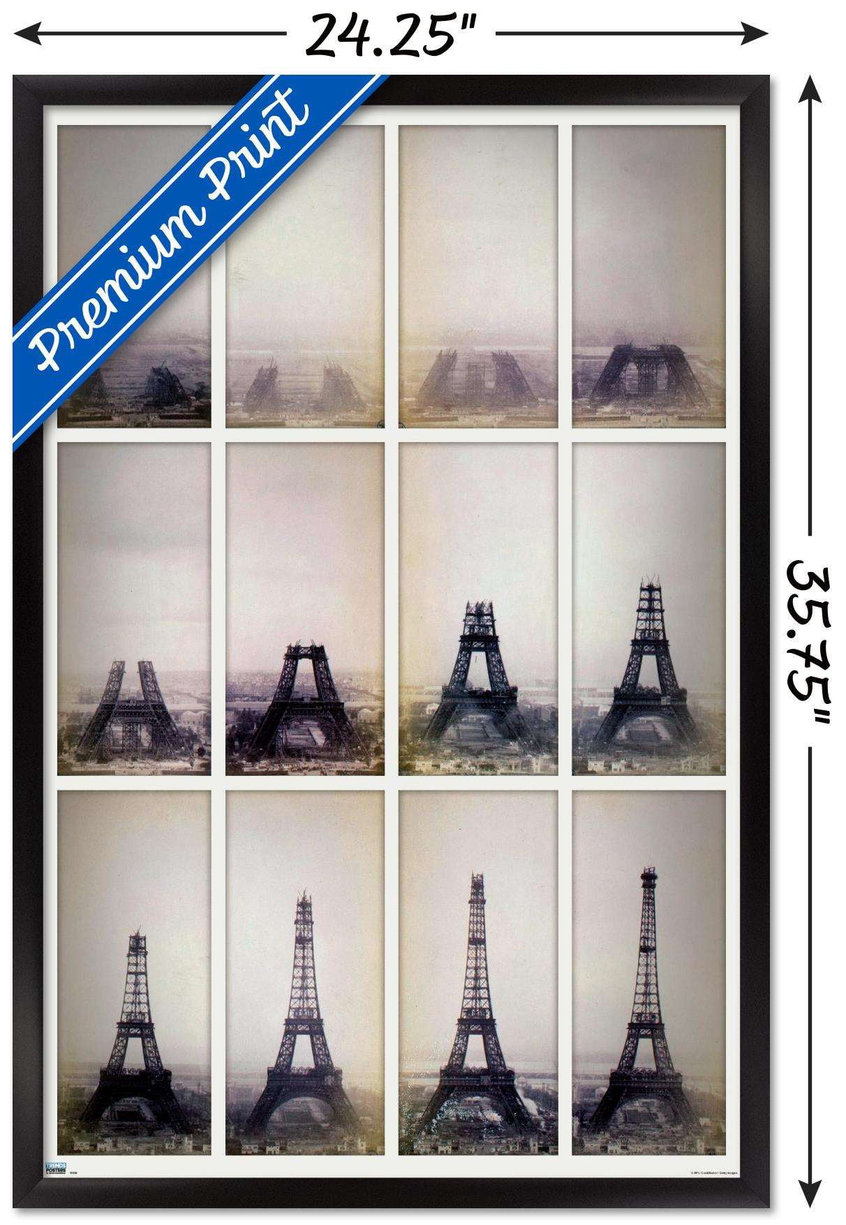 Eiffel Tower Construction Time Lapse Wall Poster, 22.375" x 34", Framed
