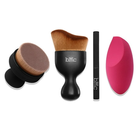 BMC 4pc Kabuki Contouring Lip Brush Set And Blender Sponge Face Perfecting