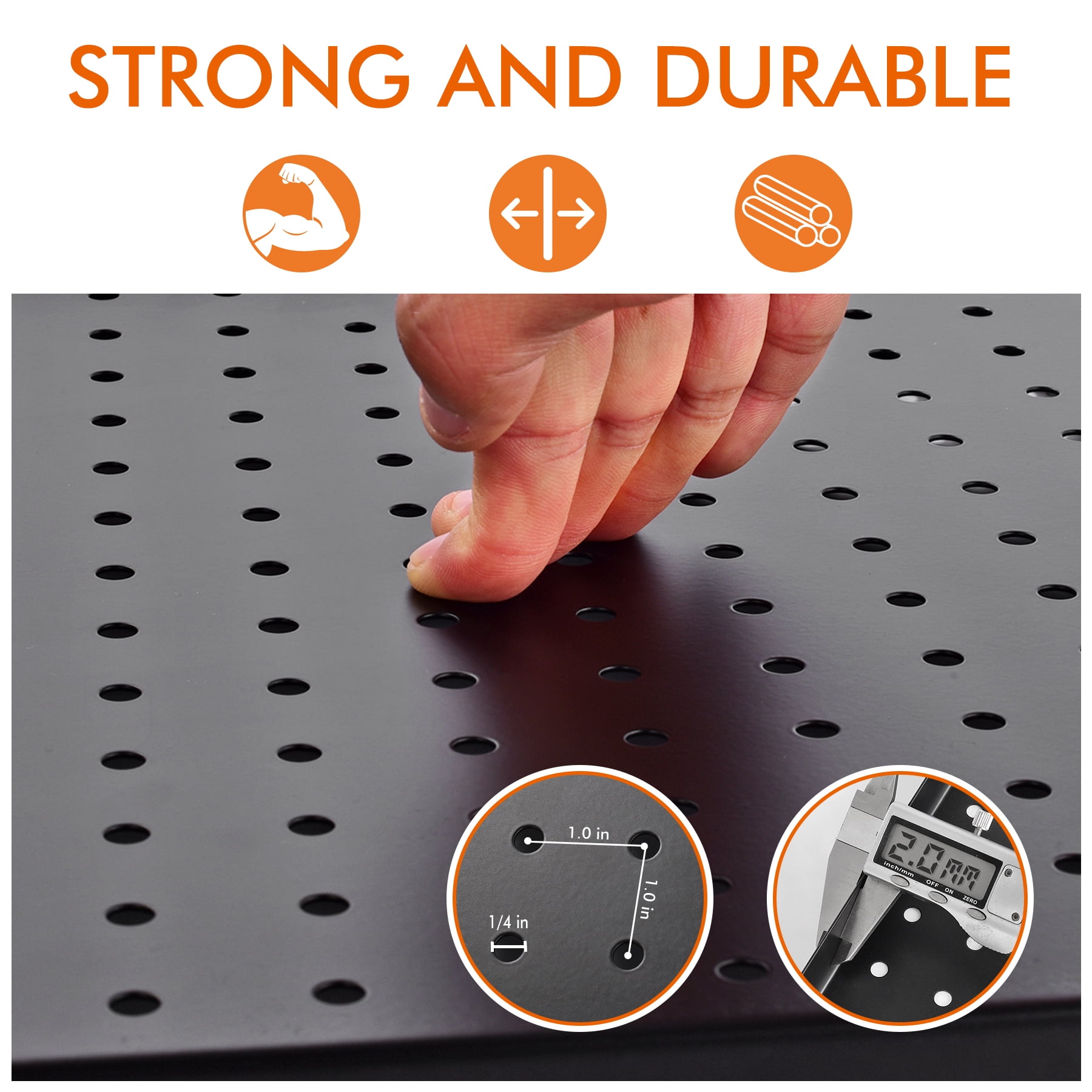 Heavy Duty Metal Pegboard Organizer - Wall Storage Steel Peg Board Panels Set 1/4 inch Round Holes 17"x13" 4 Pack Garage Craft Tool Display Hanging Rack Organization Black Kit with Mounting Hardware