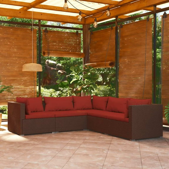 vidaXL 5 Piece Patio Lounge Set with Cushions Poly Rattan Brown