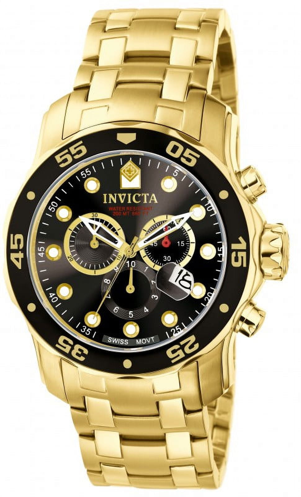 Invicta Men s 0074 Pro Diver Scuba Gold Steel Bracelet Dive Watch with Champagne Dial and Flame Fusion Crystal Walmart