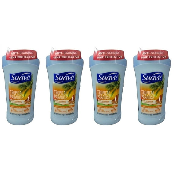 Suave Tropical Paradise Invisible Solid Deodorant 48 HR Anti Staining 2.6 oz 4 Pack