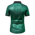 thumbnail image 4 of Muscularfit Mens Tops Trendy Short Sleeve Green Slim Glitter Collared Solid T Shirts Summer Shirts for Men, 4 of 8