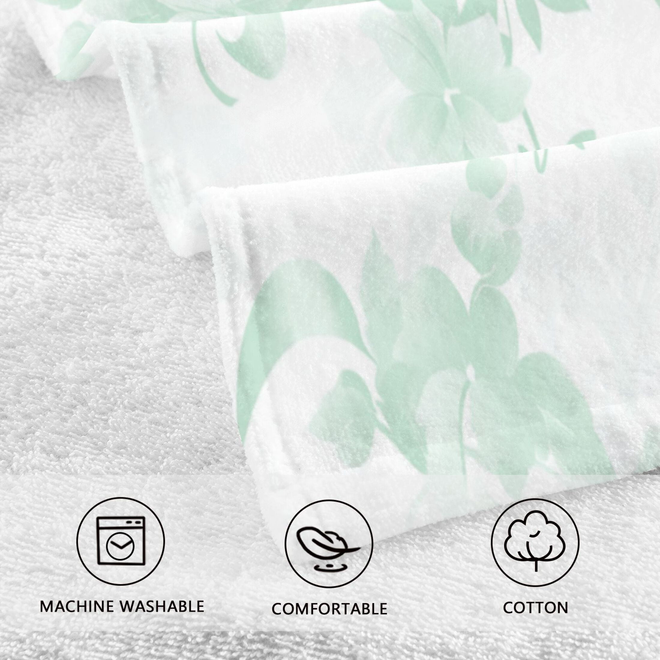 2 Pcs Absorbent Face Towel Bath Hand Towels Soft Breathable Cotton Towel Set for Bathroom Kitchen Hotel Spa Decor Mint Green Rabbits