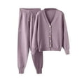thumbnail image 2 of Usmixi Lounge Set for Women Sweater Cardigan 2 Piece Outfit Sets for Women Button Down Knitted Coat and Drawstring Jogger Pant Lounge Sets Casual Solid Sweater Homewear Sets, 2 of 7