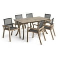 thumbnail image 7 of Xander Outdoor 7 Piece Acacia Wood and Mesh Rectangular Dining Set, Gray, Black, 7 of 7