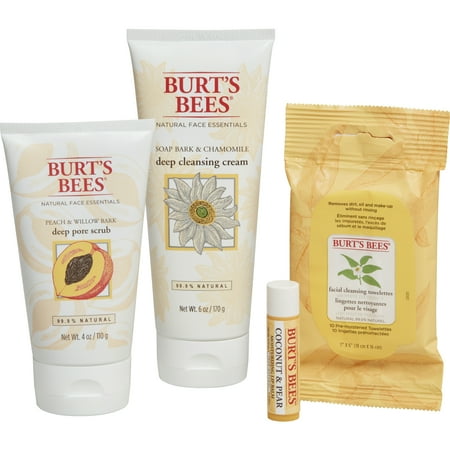 - Burt's Bees Face Essentials Holiday Gift Set, 4 Skin Care Products - Cleansing Towelettes, Deep Cleansing Cream, Deep Pore Scrub and Lip Balm