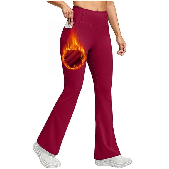 Guieoi Women Leggings under $5 Women Workout Out Pocket Leggings With Fleece Fitness Sports Running Yoga Athletic Pants Red M