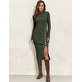 thumbnail image 4 of PrettyGuide Women's Mock Neck Sweater Dress Long Sleeve Fall Winter Ribbed Knit Bodycon Slit Midi Dress with Button, 4 of 8