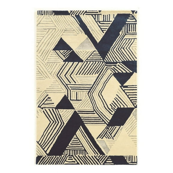 Bowery Hill 96'' x 132'' Transitional Wool Hand Tufted Rug in Navy/Ivory