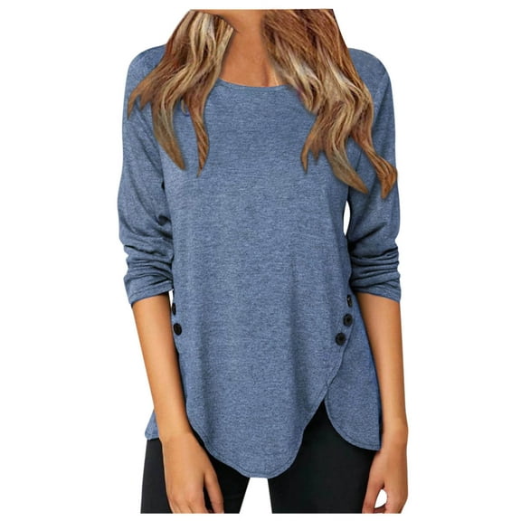 outfmvch hoodies for women casual long sleeve tunic shirts round neck button side s womens tops womens sweaters blue
