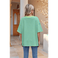 thumbnail image 5 of Women'S Striped Color Clash Loose Short Sleeve Top Green and Blue L, 5 of 6