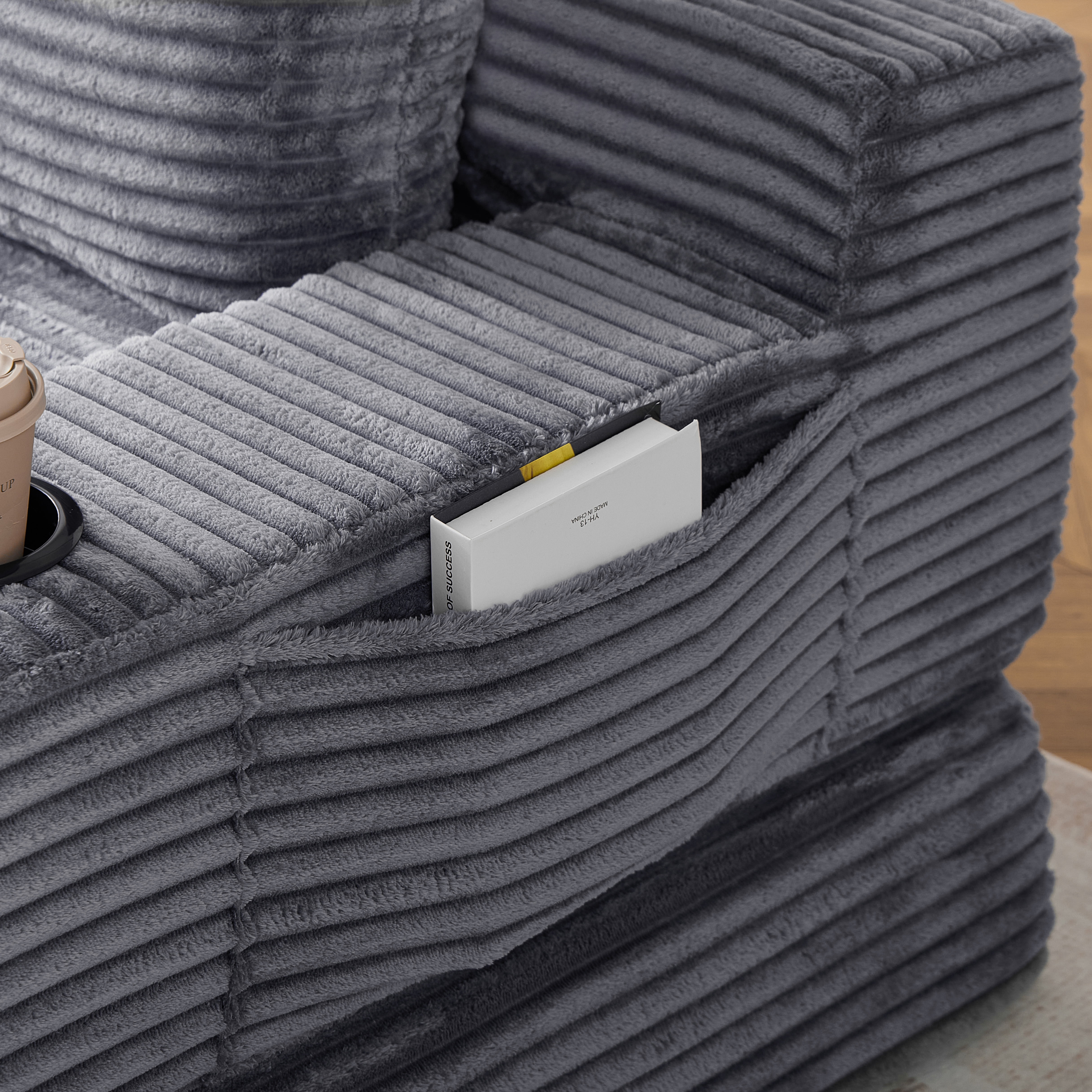 Leumius Futon Sofa Bed,Convertible Corduroy Boneless Couch with Cup Holders & Pocket,2-in-1 Foldable Sleeper Sofa for Living Room, Small Spaces, Bedroom, No Assembly,Gray