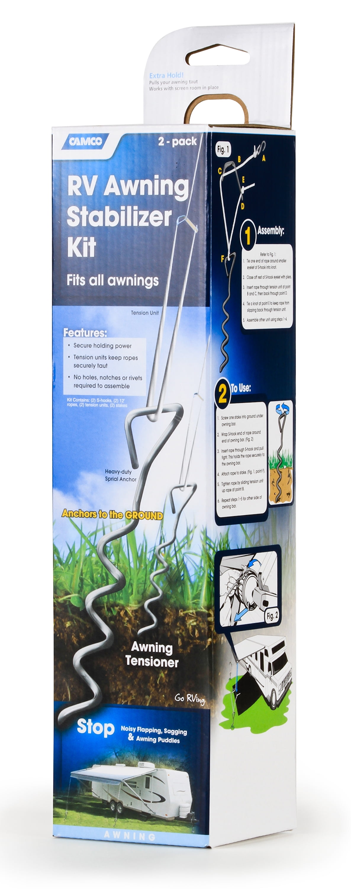 (4 pack) Camco RV Awning Stabilizer Kit, Spiral Stakes (42563)