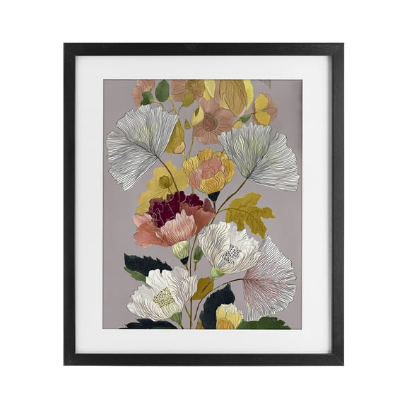 Detailed Foliage Leaves Black Framed Print Under Glass, design by Annabelle Hall