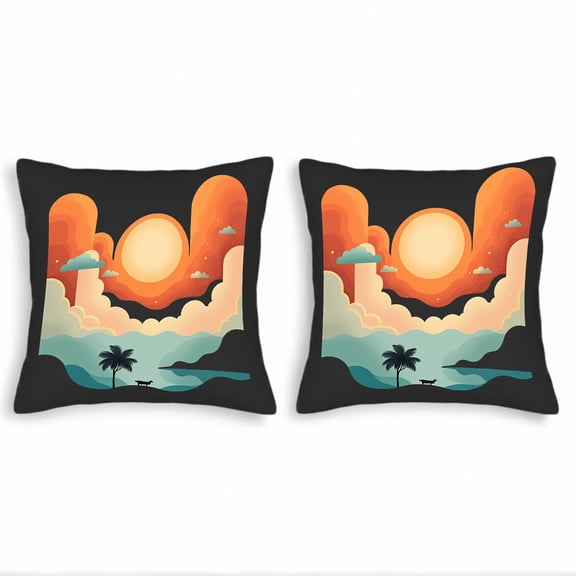 Set of 2 18x18in Throw Pillow Covers - Serene Landscape Design with Sunset Hues Perfect for Couch Bed or Car Decor