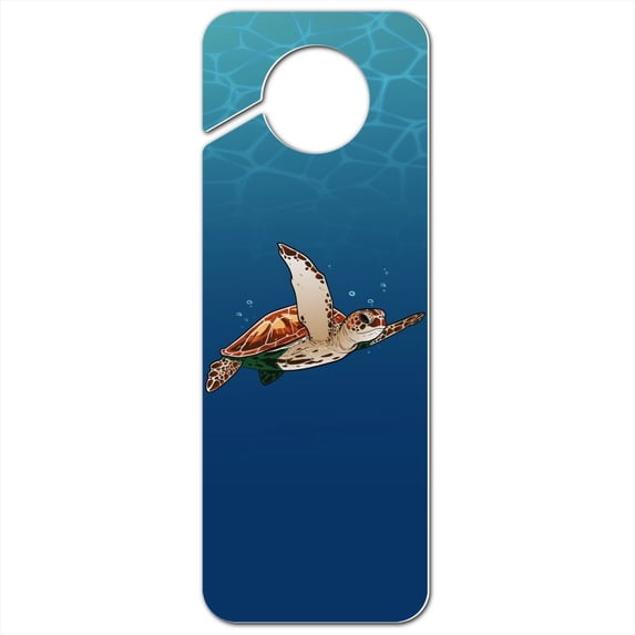 Sea Turtle Swimming in Ocean Plastic Door Knob Hanger Sign