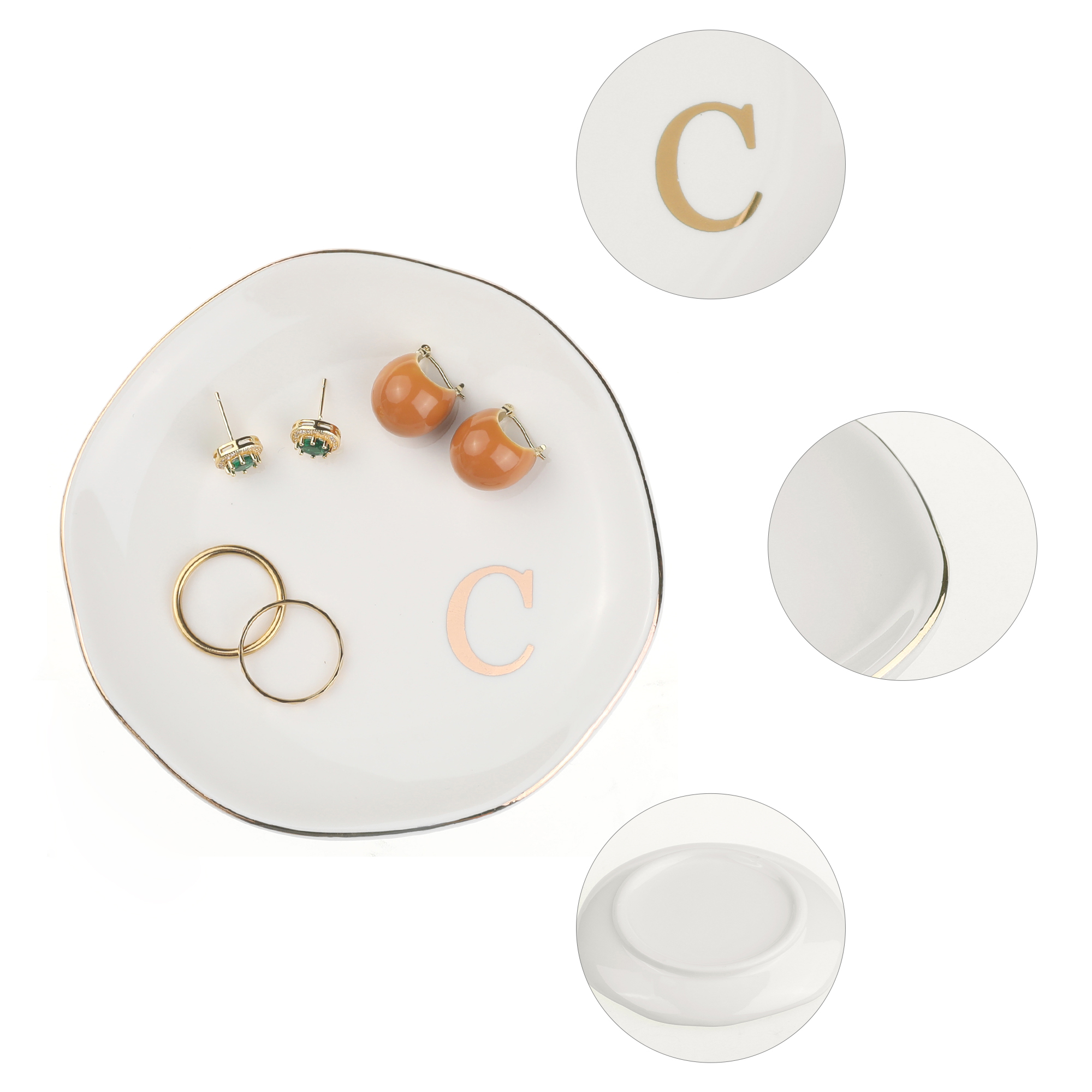 Unique Bargains Ceramic Jewelry Tray Decorative Trinket Dish Gifts Jewelry Boxes White-C