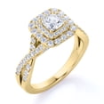 thumbnail image 1 of Elegante Anillo de Compromiso de Oro Amarillo de 10 K con Banda Retorcida, Doble Halo y Diamante de Talla Cuadrada de 0,50 Quilates, 1 of 5