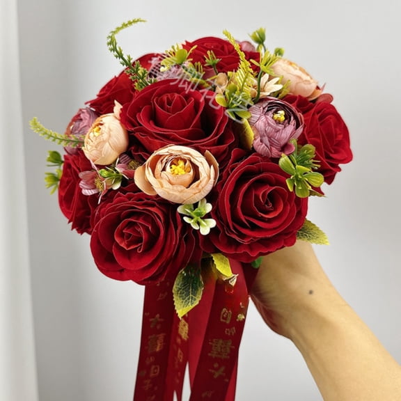 Royal Bridal Wedding Bouquet Round Holding Bouquet Throw Toss Artificial Rose Flower Bunch for Bride Bridesmaid Wedding Quinceanera