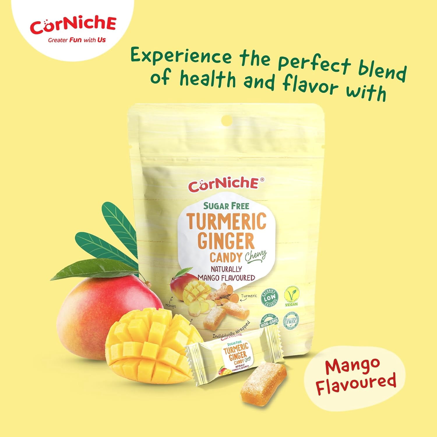 CORNICHE Turmeric Ginger Candy, Mango Flavor (Pack of 6)