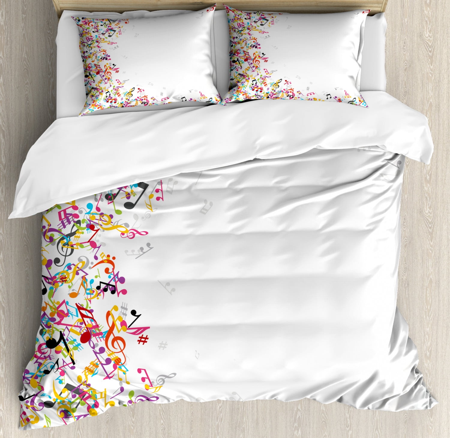 Music Duvet Cover Set Colorful Musical Notes With Frame Festival