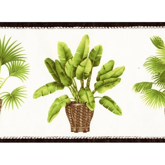 TRIMZ, Tropical Palm Tree, Wallpaper Border, Pre-pasted, 15 ft L x 6.87 in W, Black, White, Green