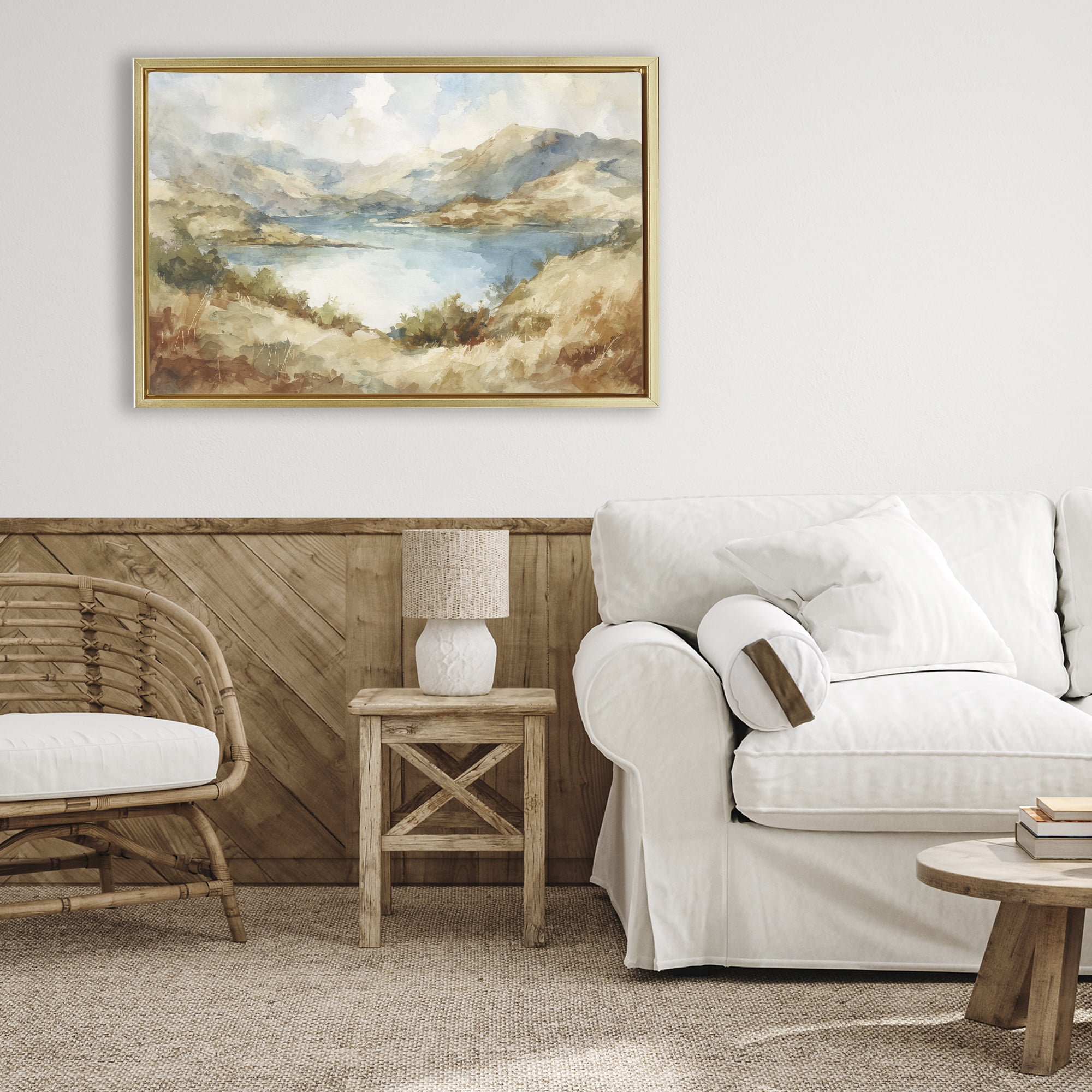 Stupell Industries Secret Mountain Lake Panorama Gold Framed Floater Canvas Wall Art, design by Petal Prints Design