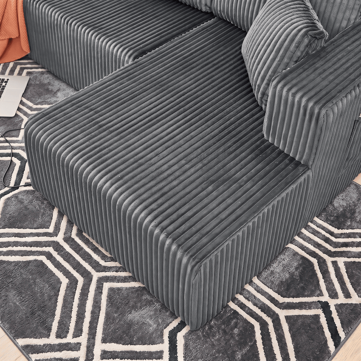 132" Cloud Couch Modular Sectional Sofa, U Shaped Sleeper Sofa Bed, Oversized Chaise, Reversible Corduroy Modular Couch for Living Room, Apartment, No Assembly (Dark Gray)