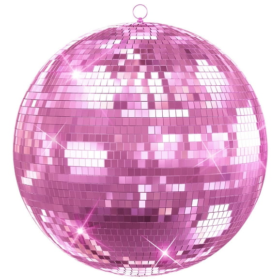 Disco Ball,Mirror Disco Ball for DJ Club Party Live Stage Wedding Home Decor,Light Effect Mirror Ball with Hanging Ring (Goden,Pink)