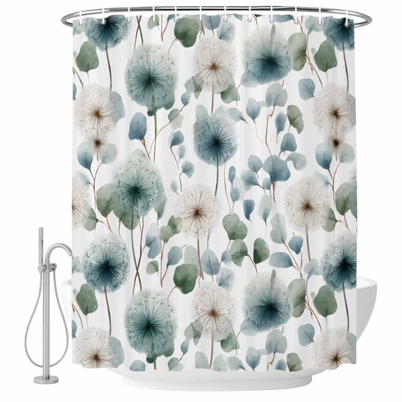 Polyester Fabric Watercolor Dandelion Shower Curtain, Spring Flowers Botanical Vintage Waterproof Bathtub Curtain Bathroom Decor Set with Hooks 72 x 96 Inches