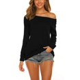 thumbnail image 2 of Women's Long Sleeve Boat Neck Off Shoulder Blouse Tops, 2 of 6
