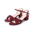 thumbnail image 3 of BLISSFUL STEP Women's Bow Knot Block Heel Ankle Strap Sandals Burgundy (Size 9), 3 of 7