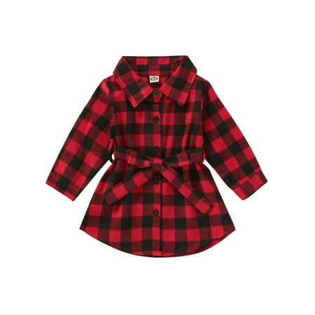 

Christmas Toddler Girl Shirt Dress Outfit Long Sleeve Plaid Shirt Dress Clothes