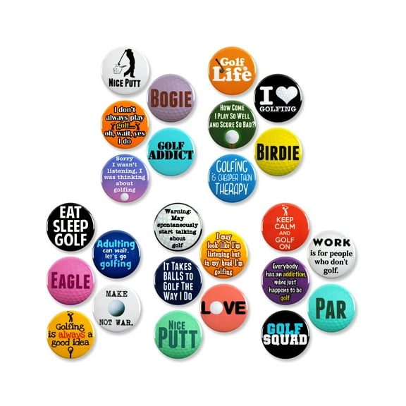 25 Pack - Funny Golf Fanatic Sports Pinback Buttons - 1.5 Inch