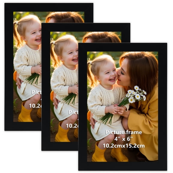 4x6 Picture Frames for Wall Mounted and Tabletop Display, Black (3 pack)
