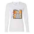 thumbnail image 2 of Wild Bobby Pumpkin Spice Latte Skeleton Orange Black and White Halloween Women Graphic Long Sleeve Tee, White, X-Large, 2 of 6