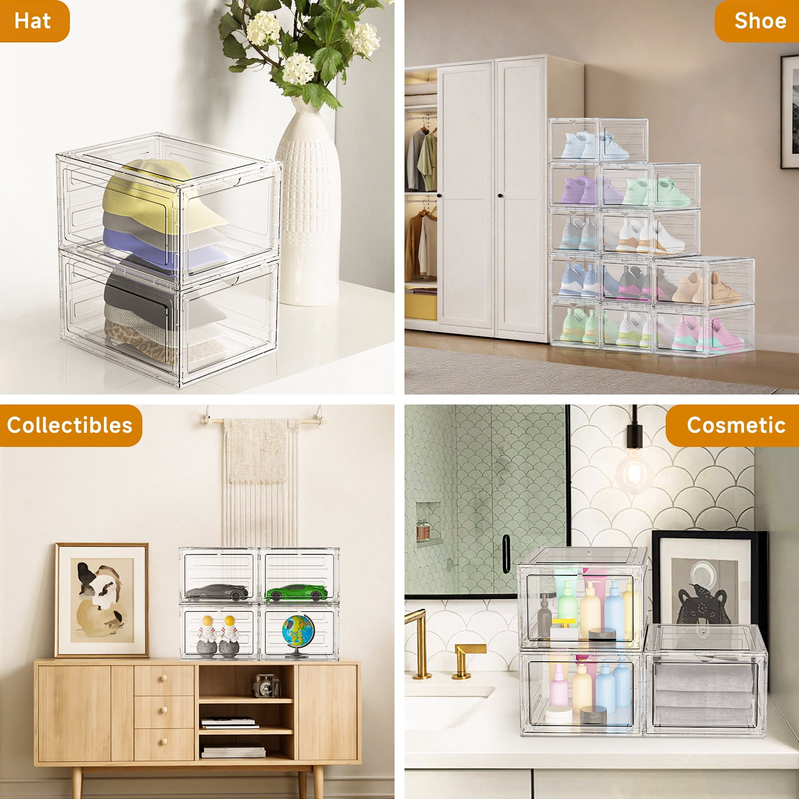 FDDAI Clear Shoe Storage Boxes Stackable 6 Pack – Large Plastic Shoe Organizer with Magnetic Door for Closet Rack Display – Sneaker Containers Storage Bin Organizer for Bedroom Entryway Under Bed